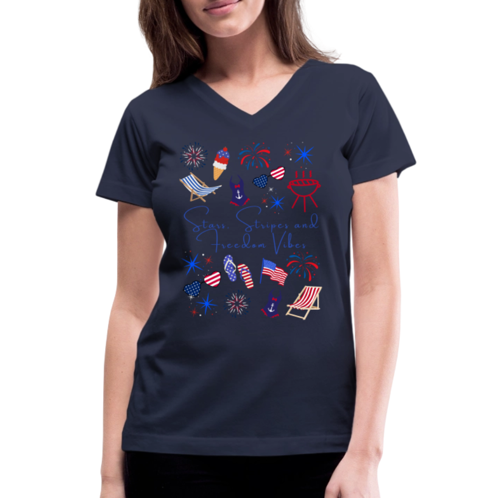 Stars, Stripes & Freedom Vibes – Women’s Patriotic Tee - navy