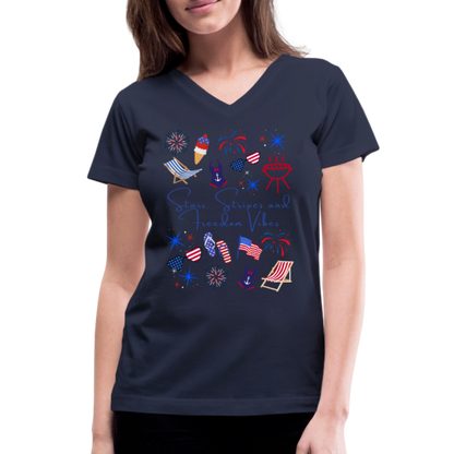 Stars, Stripes & Freedom Vibes – Women’s Patriotic Tee - navy