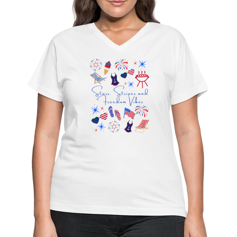 Stars, Stripes & Freedom Vibes – Women’s Patriotic Tee - white