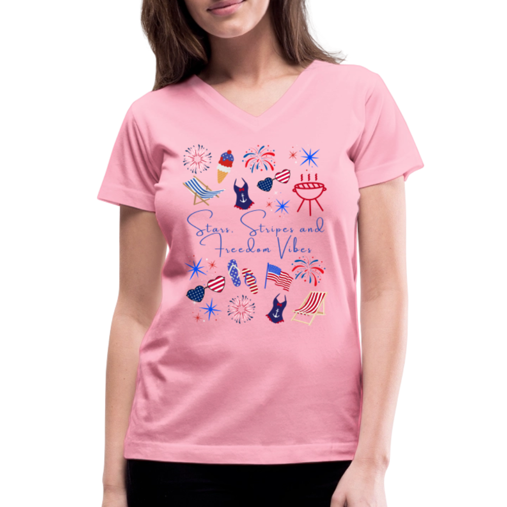 Stars, Stripes & Freedom Vibes – Women’s Patriotic Tee - pink