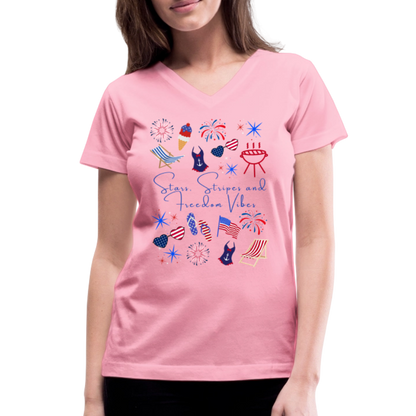 Stars, Stripes & Freedom Vibes – Women’s Patriotic Tee - pink