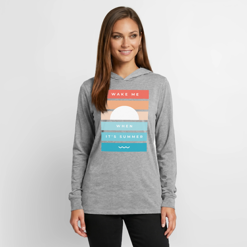 Wake Me When Its Summer Lightweight Hooded T-Shirt - heather grey