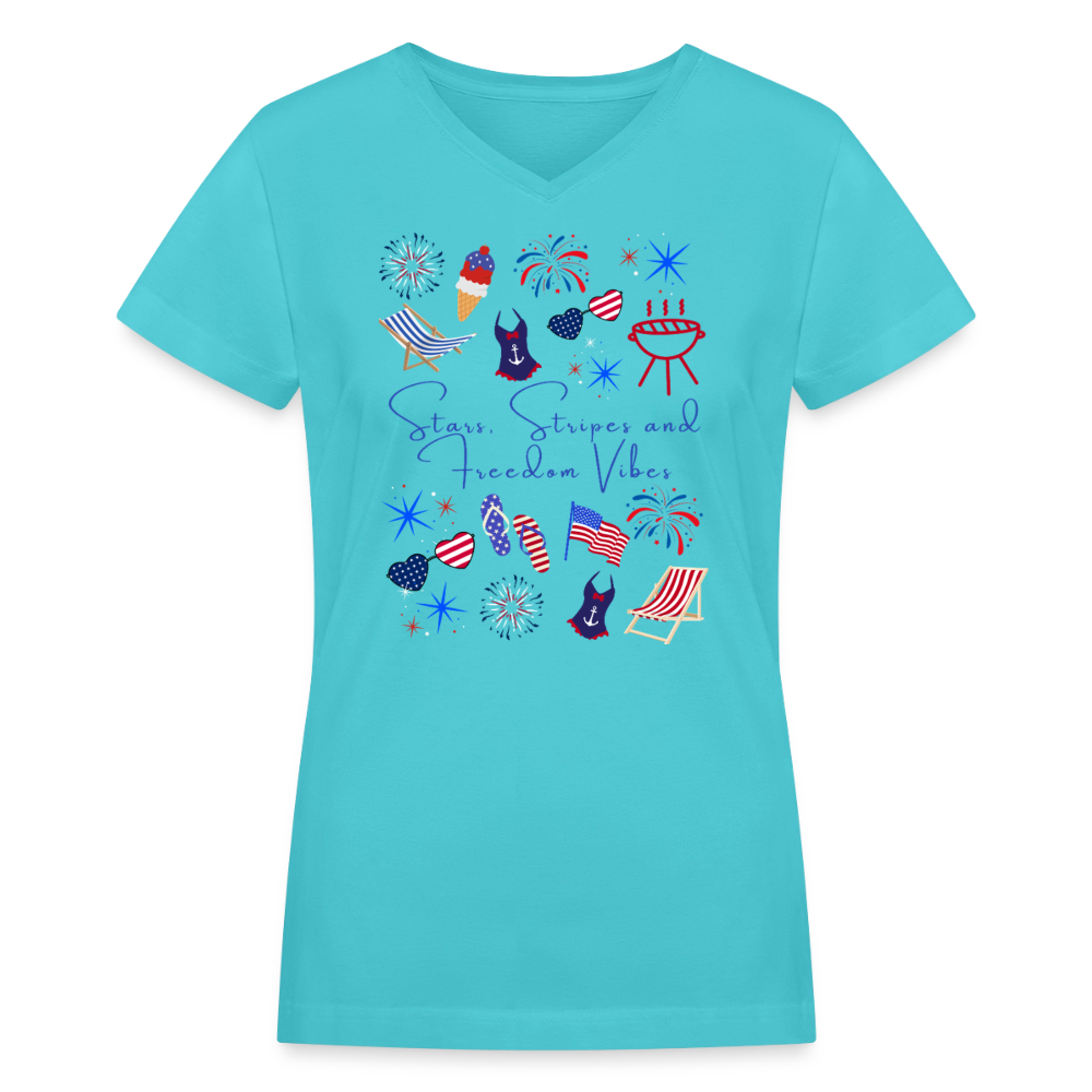 Stars, Stripes & Freedom Vibes – Women’s Patriotic Tee - aqua