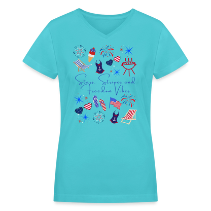 Stars, Stripes & Freedom Vibes – Women’s Patriotic Tee - aqua