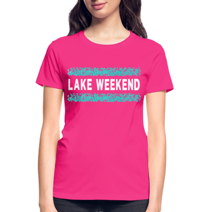 Lake Weekend Bubble Stripe Tee - Ladies Fit - fuchsia