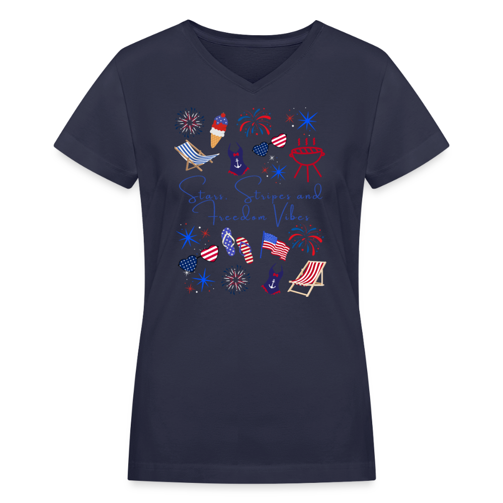 Stars, Stripes & Freedom Vibes – Women’s Patriotic Tee - navy
