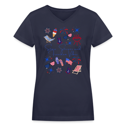 Stars, Stripes & Freedom Vibes – Women’s Patriotic Tee - navy