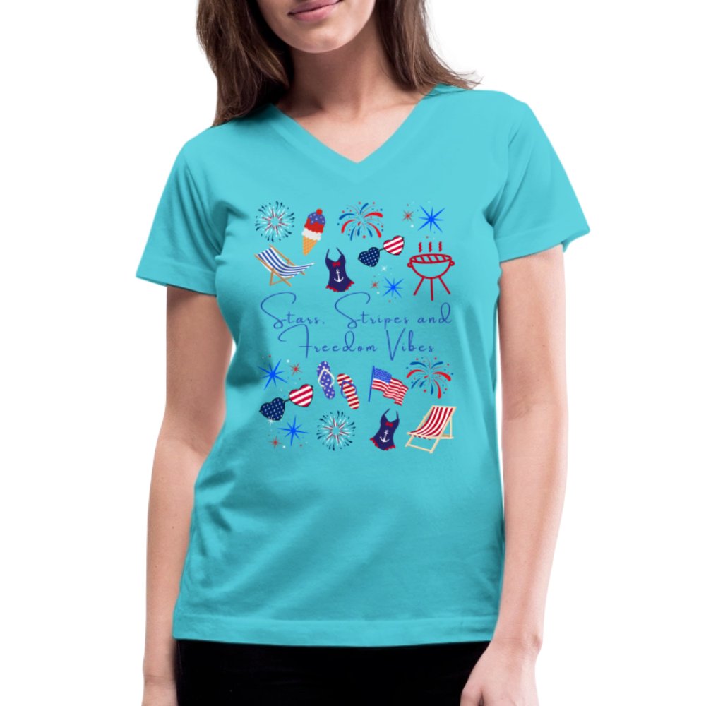 Stars, Stripes & Freedom Vibes – Women’s Patriotic Tee - aqua