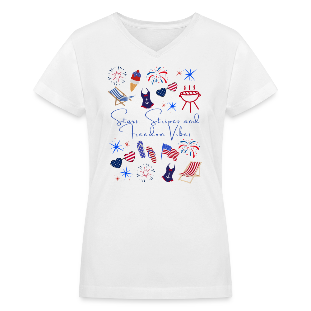 Stars, Stripes & Freedom Vibes – Women’s Patriotic Tee - white
