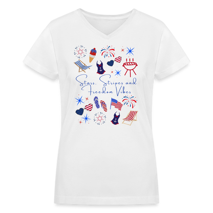 Stars, Stripes & Freedom Vibes – Women’s Patriotic Tee - white