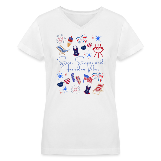 Stars, Stripes & Freedom Vibes – Women’s Patriotic Tee - white