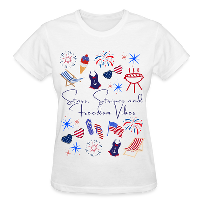 Stars, Stripes & Freedom Vibes – Women’s Patriotic Tee - white