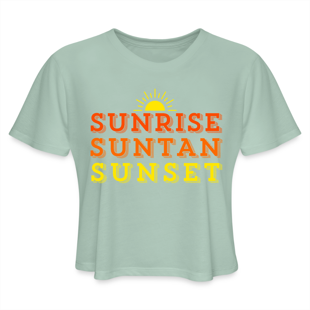 Sunrise Suntan Sunset Women's Crop Tee - dusty mint blue