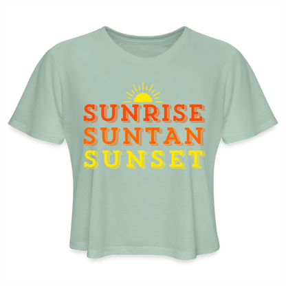 Sunrise Suntan Sunset Women's Crop Tee - dusty mint blue
