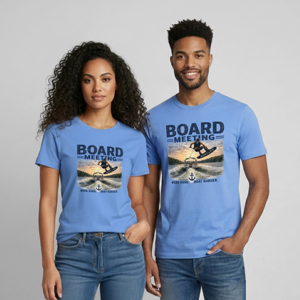 Board Meeting™ Wakeboarding Tee - Unisex Wakeboarding T-Shirt - carolina blue