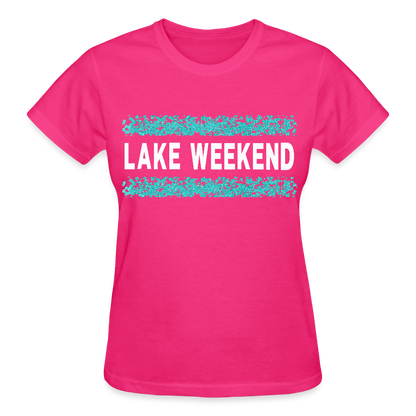 Lake Weekend Bubble Stripe Tee - Ladies Fit - fuchsia