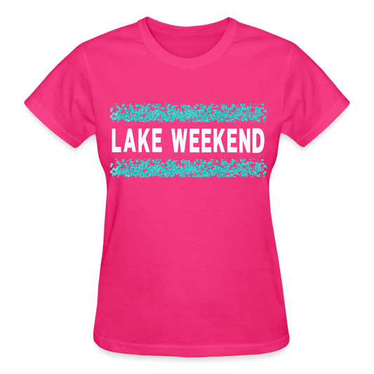 Lake Weekend Bubble Stripe Tee - Ladies Fit - fuchsia
