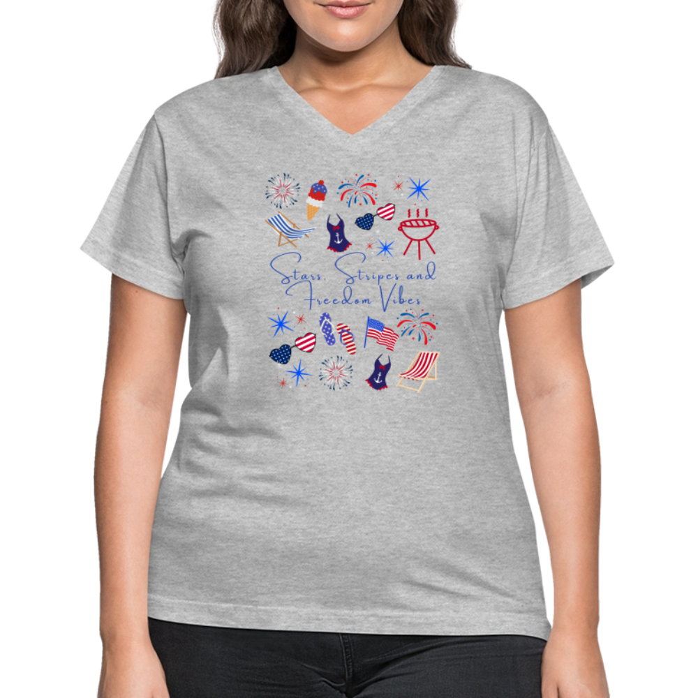 Stars, Stripes & Freedom Vibes – Women’s Patriotic Tee - gray