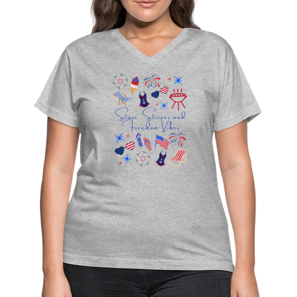 Stars, Stripes & Freedom Vibes – Women’s Patriotic Tee - gray