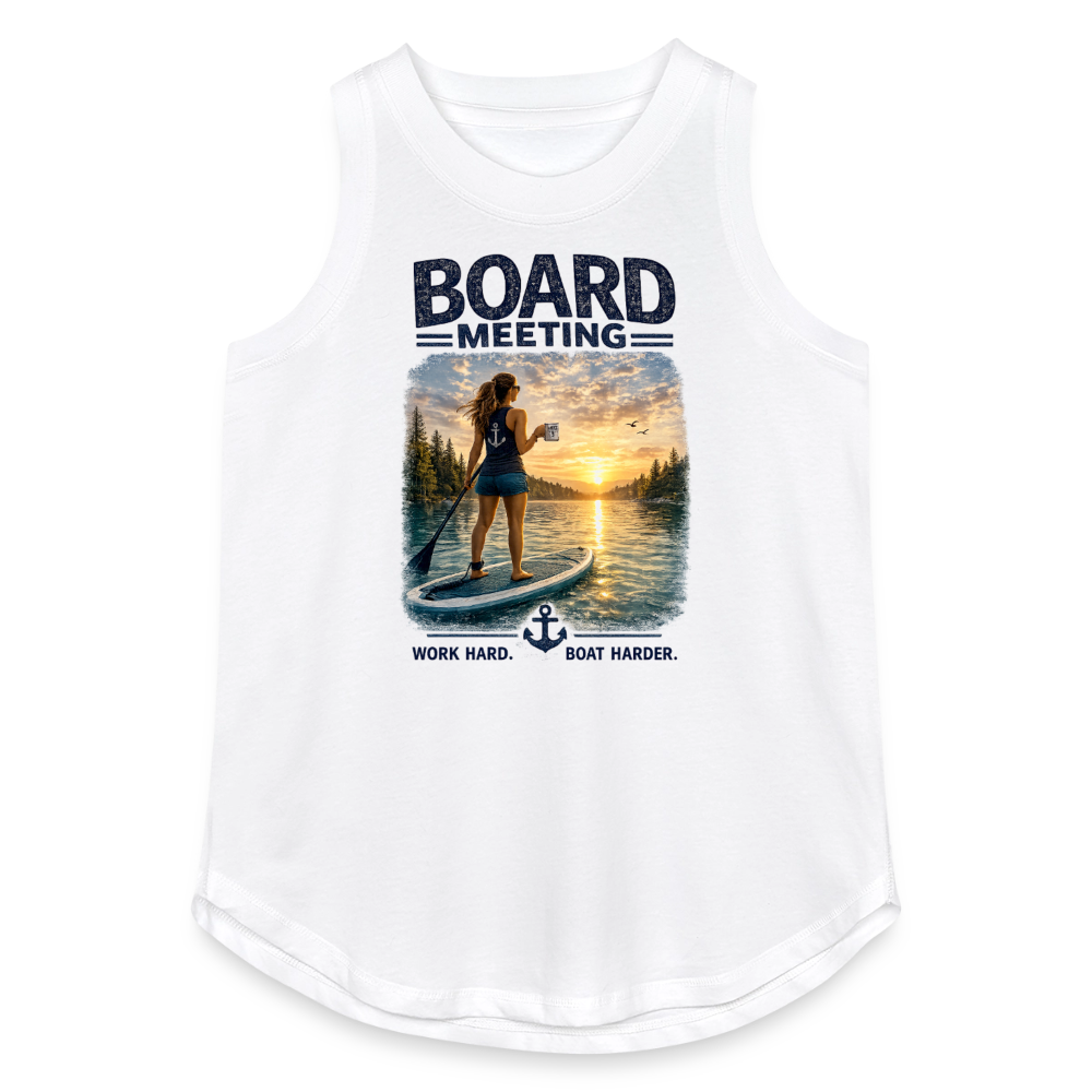 Board Meeting™ Women's Paddleboard Tank Top | Work Hard. Boat Harder.™ - white