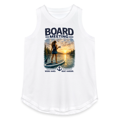 Board Meeting™ Women's Paddleboard Tank Top | Work Hard. Boat Harder.™ - white