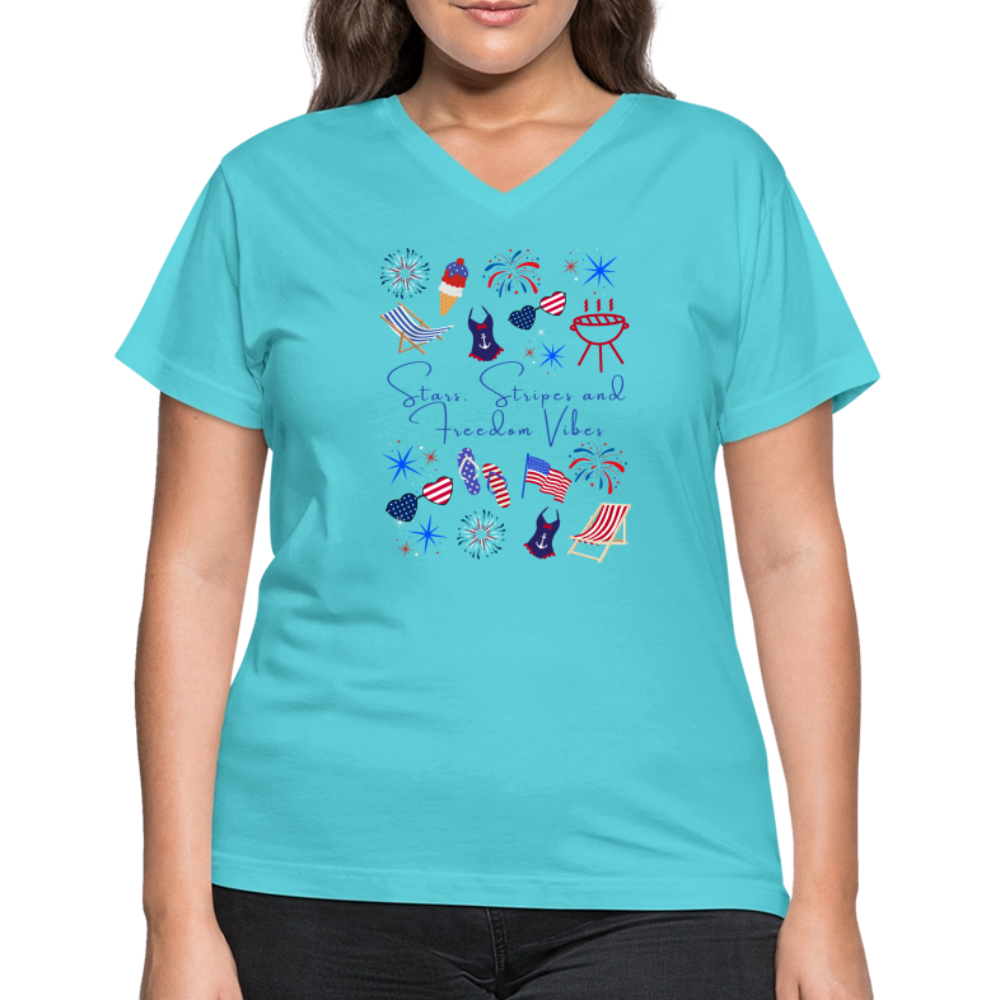 Stars, Stripes & Freedom Vibes – Women’s Patriotic Tee - aqua