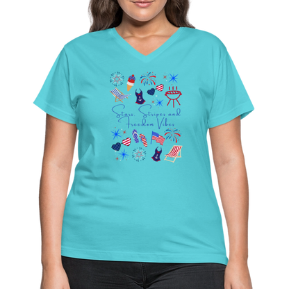 Stars, Stripes & Freedom Vibes – Women’s Patriotic Tee - aqua