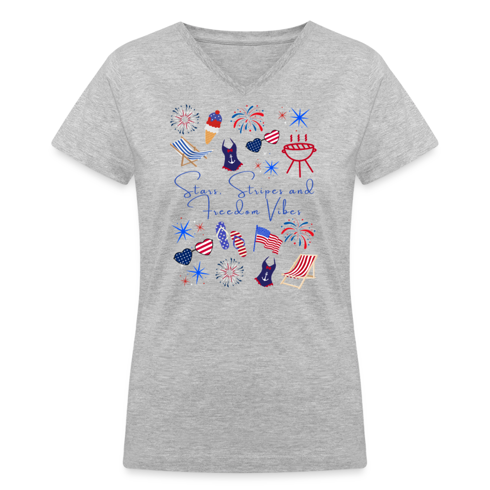 Stars, Stripes & Freedom Vibes – Women’s Patriotic Tee - gray