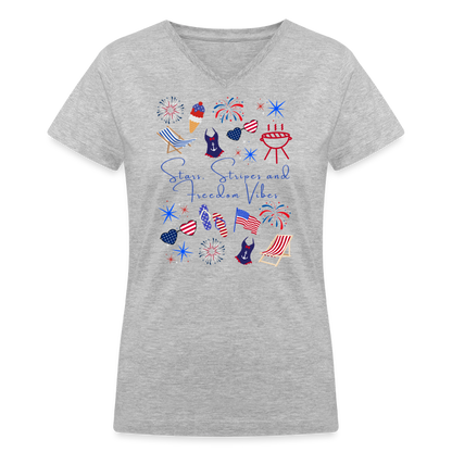 Stars, Stripes & Freedom Vibes – Women’s Patriotic Tee - gray