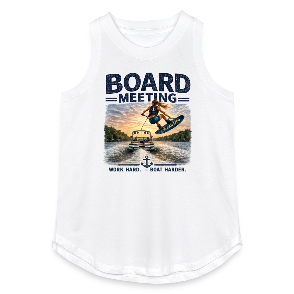 Board Meeting™ Women's Wakeboarding Tank Top | Work Hard. Boat Harder.™ - white