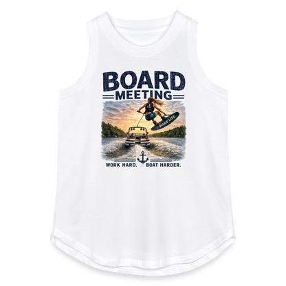 Board Meeting™ Women's Wakeboarding Tank Top | Work Hard. Boat Harder.™ - white