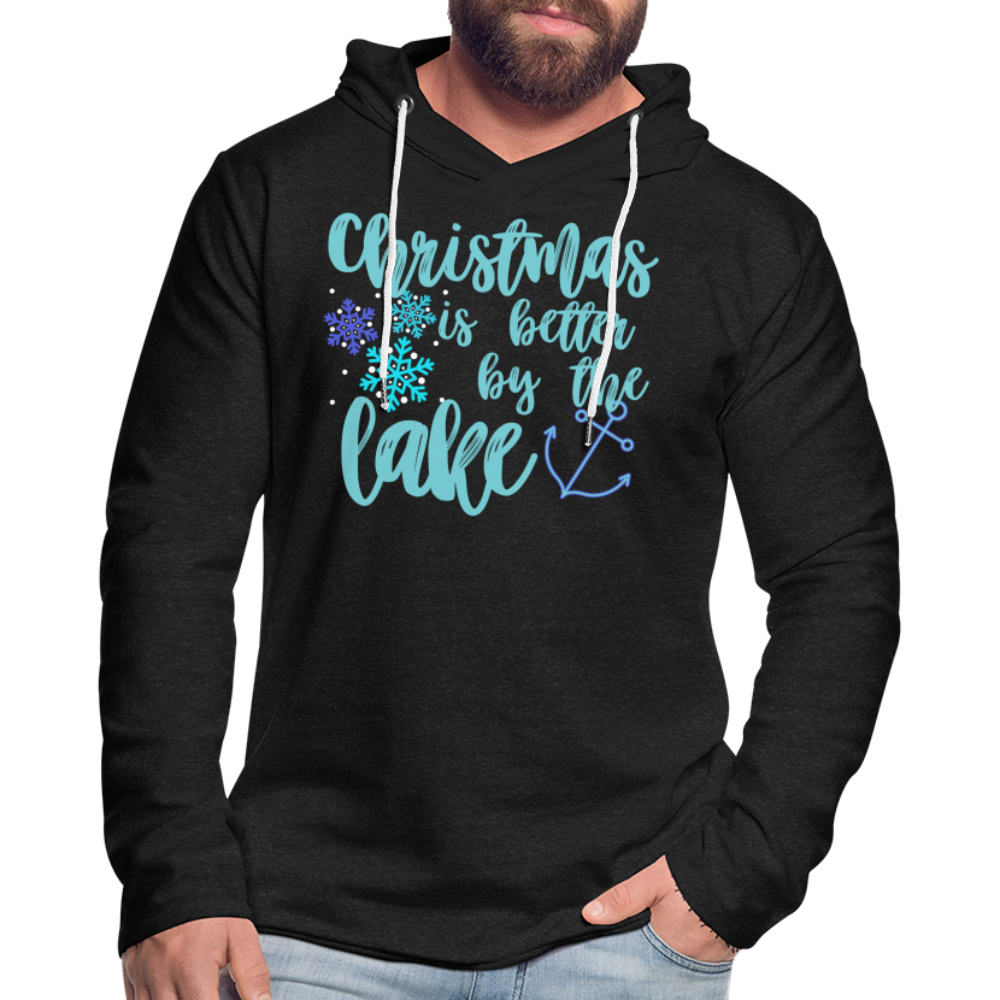 Christmas at the Lake Unisex Lightweight Hoodie, Christmas Sweatshirt - charcoal grey