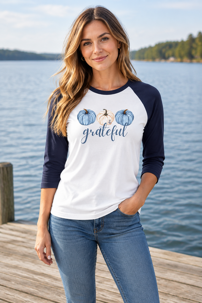 Grateful Fall Pumpkins Raglan Lake Tee