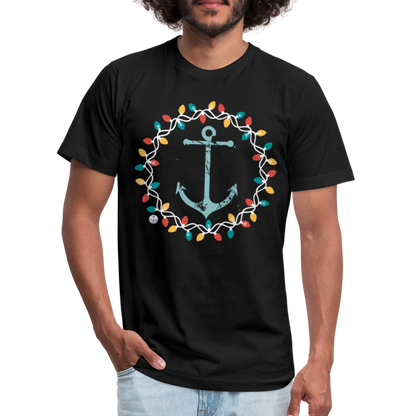 Christmas Wreath Anchor Unisex Lake Tee, Christmas T-Shirt - black