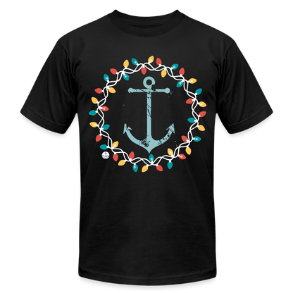 Christmas Wreath Anchor Unisex Lake Tee, Christmas T-Shirt - black