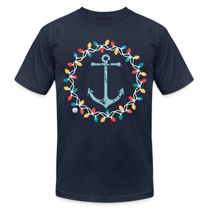 Christmas Wreath Anchor Unisex Lake Tee, Christmas T-Shirt - navy