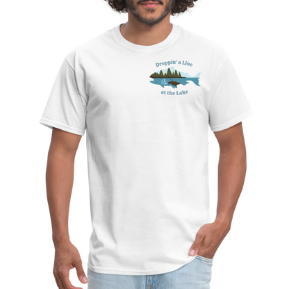 Droppin' a Line at the Lake Men's Lake Tee, Men's Fishing Shirt - white