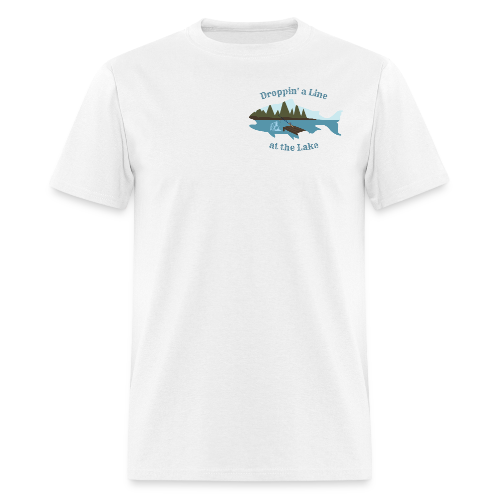 Droppin' a Line at the Lake Men's Lake Tee, Men's Fishing Shirt - white
