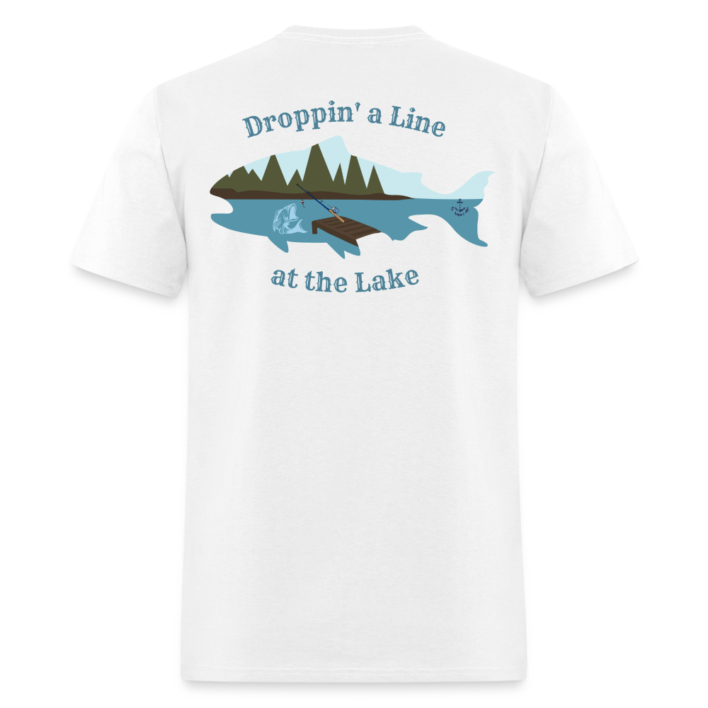 Droppin' a Line at the Lake Men's Lake Tee, Men's Fishing Shirt - white