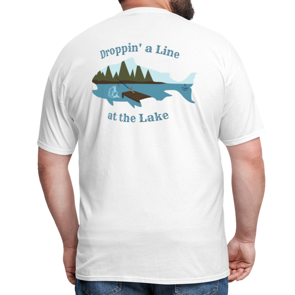 Droppin' a Line at the Lake Men's Lake Tee, Men's Fishing Shirt - white