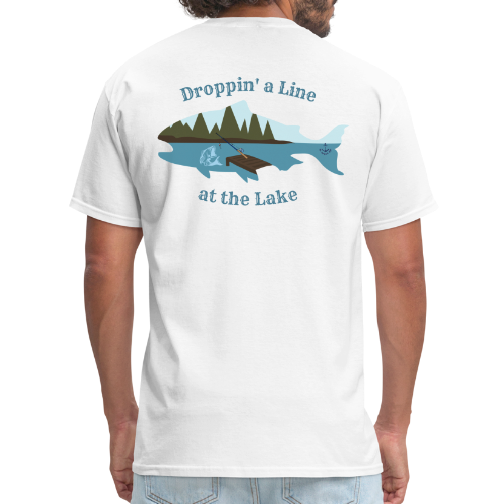 Droppin' a Line at the Lake Men's Lake Tee, Men's Fishing Shirt - white