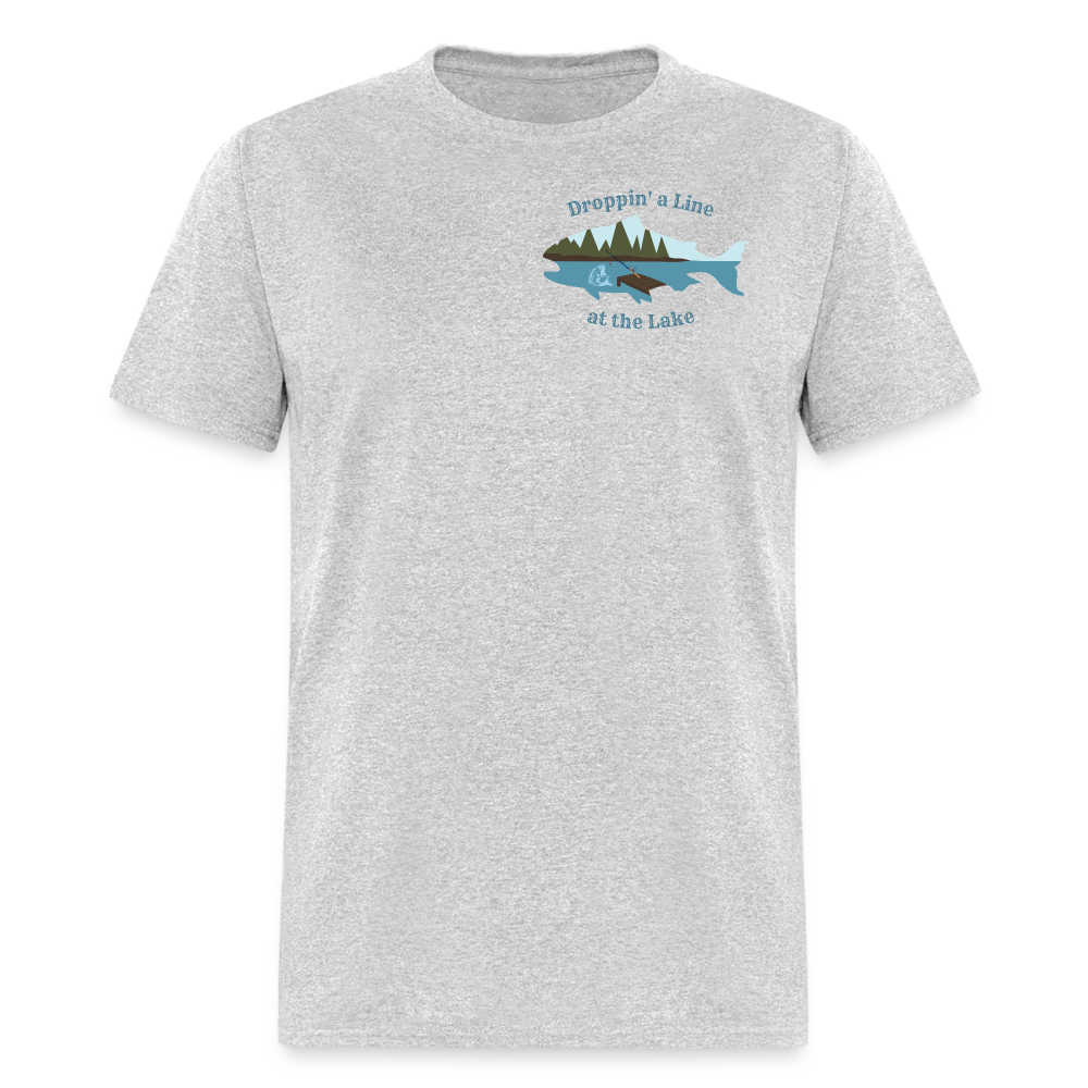 Droppin' a Line at the Lake Men's Lake Tee, Men's Fishing Shirt - heather gray