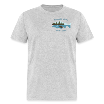 Droppin' a Line at the Lake Men's Lake Tee, Men's Fishing Shirt - heather gray