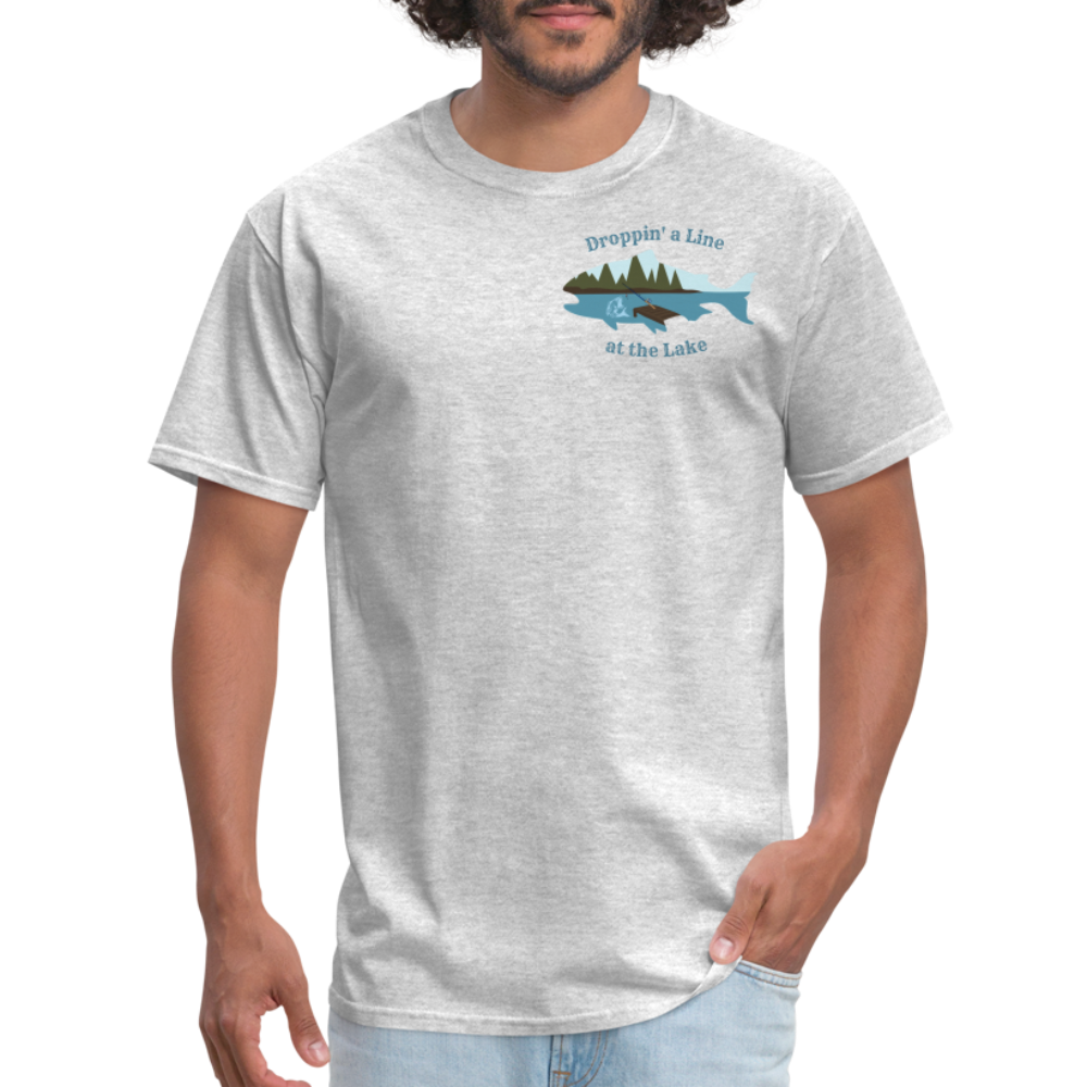 Droppin' a Line at the Lake Men's Lake Tee, Men's Fishing Shirt - heather gray