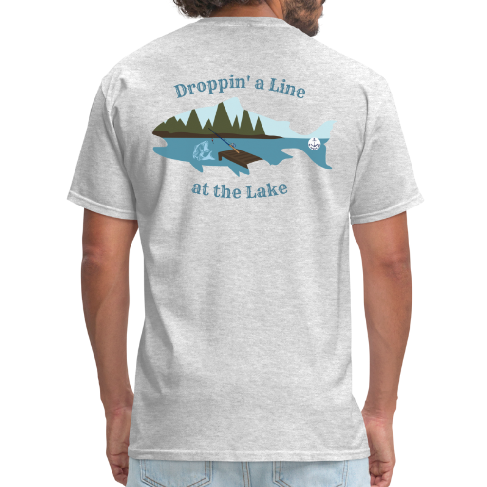 Droppin' a Line at the Lake Men's Lake Tee, Men's Fishing Shirt - heather gray