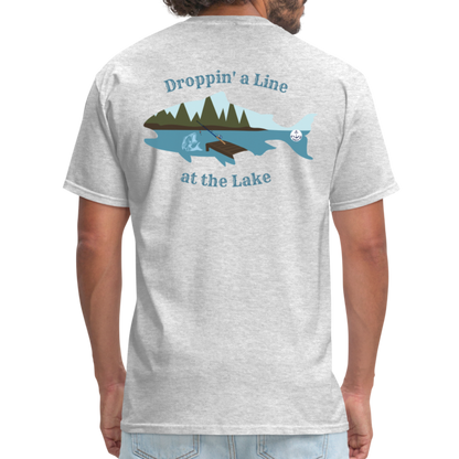 Droppin' a Line at the Lake Men's Lake Tee, Men's Fishing Shirt - heather gray