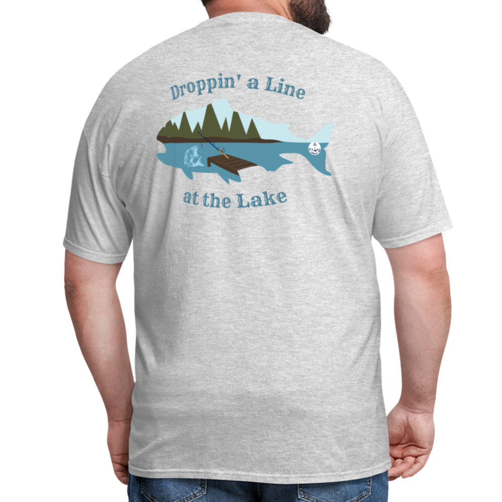 Droppin' a Line at the Lake Men's Lake Tee, Men's Fishing Shirt - heather gray