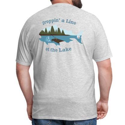 Droppin' a Line at the Lake Men's Lake Tee, Men's Fishing Shirt - heather gray