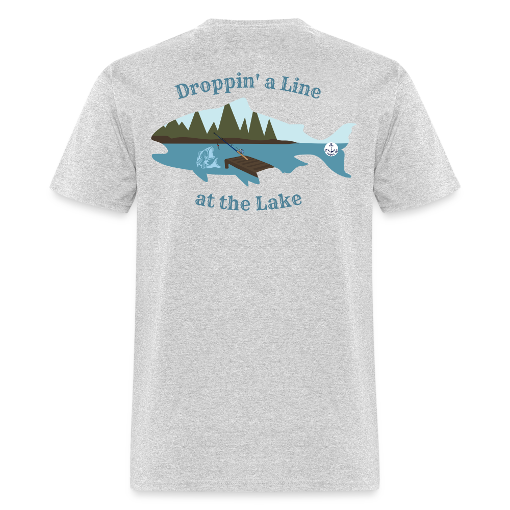 Droppin' a Line at the Lake Men's Lake Tee, Men's Fishing Shirt - heather gray