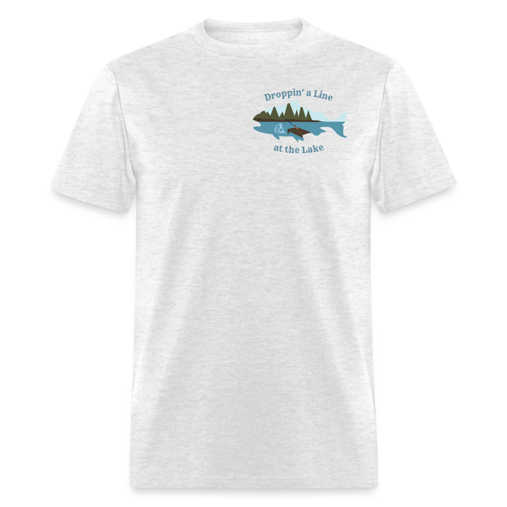 Droppin' a Line at the Lake Men's Lake Tee, Men's Fishing Shirt - light heather gray